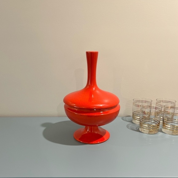 MCM Global Views Begonia Red 12” Tall 2 Piece Candy Hiding Dish Vase Home Decor - Picture 4 of 12